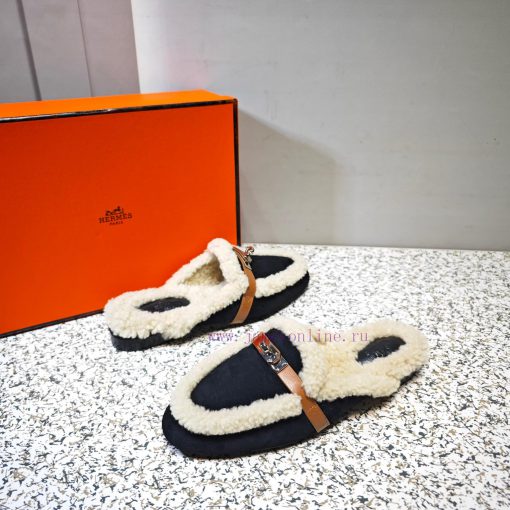 Top Hermes Kelly Buckle Series Woolen Half Slippers H Woolen TrailersOriginal purchase and dsjzhqwzd - Image 5