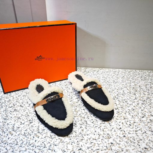 Top Hermes Kelly Buckle Series Woolen Half Slippers H Woolen TrailersOriginal purchase and dsjzhqwzd - Image 6