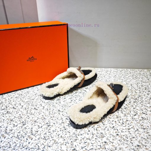 Top Hermes Kelly Buckle Series Woolen Half Slippers H Woolen TrailersOriginal purchase and dsjzhqwzd - Image 7