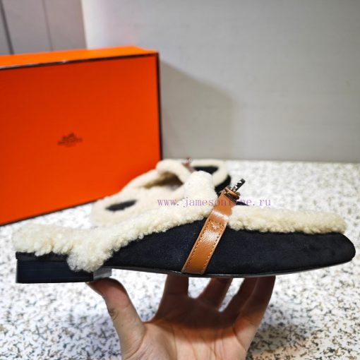 Top Hermes Kelly Buckle Series Woolen Half Slippers H Woolen TrailersOriginal purchase and dsjzhqwzd - Image 9