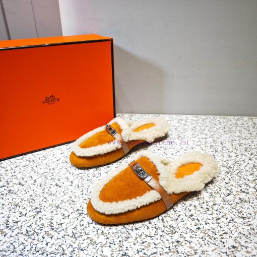 Top Hermes Kelly Buckle Series Woolen Half Slippers H Woolen TrailersOriginal purchase and dnenp4znf - Image 3