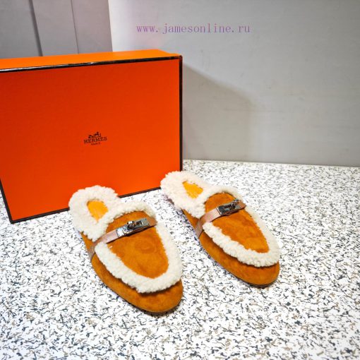 Top Hermes Kelly Buckle Series Woolen Half Slippers H Woolen TrailersOriginal purchase and dnenp4znf - Image 6