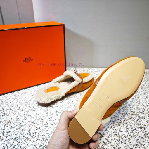 Top Hermes Kelly Buckle Series Woolen Half Slippers H Woolen TrailersOriginal purchase and dnenp4znf - Image 9