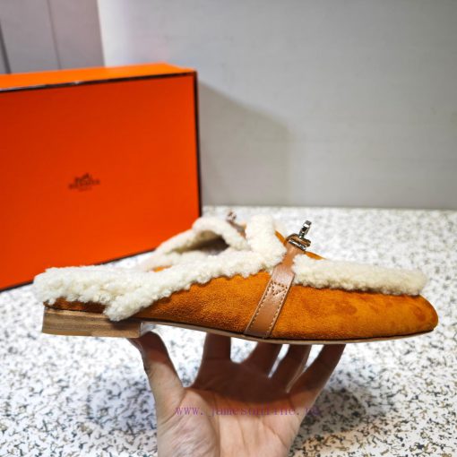 Top Hermes Kelly Buckle Series Woolen Half Slippers H Woolen TrailersOriginal purchase and dnenp4znf - Image 10