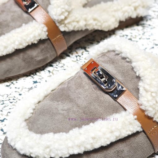Top Hermes Kelly Buckle Series Woolen Half Slippers H Woolen TrailersOriginal purchase and d2ys9rjrb - Image 4