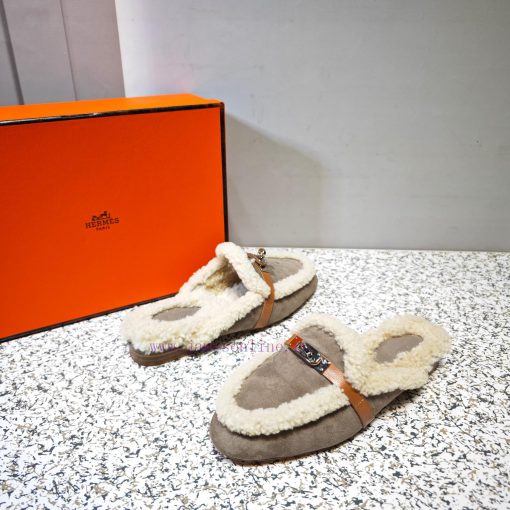 Top Hermes Kelly Buckle Series Woolen Half Slippers H Woolen TrailersOriginal purchase and d2ys9rjrb - Image 5