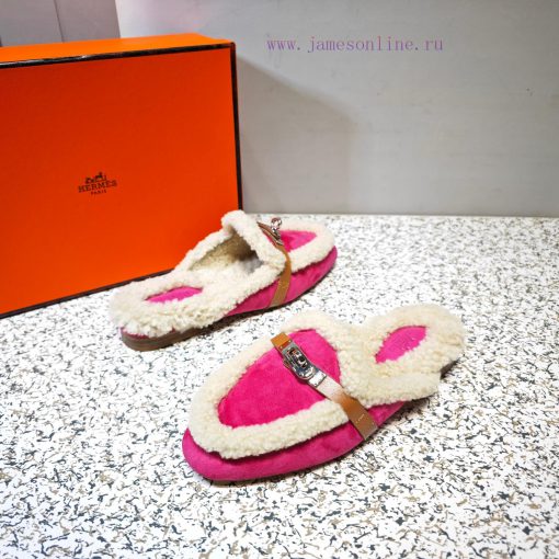 Top Hermes Kelly Buckle Series Woolen Half Slippers H Woolen TrailersOriginal purchase and dbd48l1da - Image 5