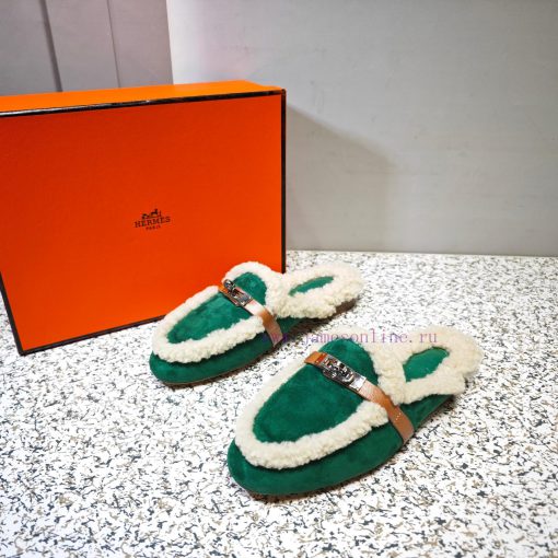 Top Hermes Kelly Buckle Series Woolen Half Slippers H Woolen TrailersOriginal purchase and dse3flzz3 - Image 3