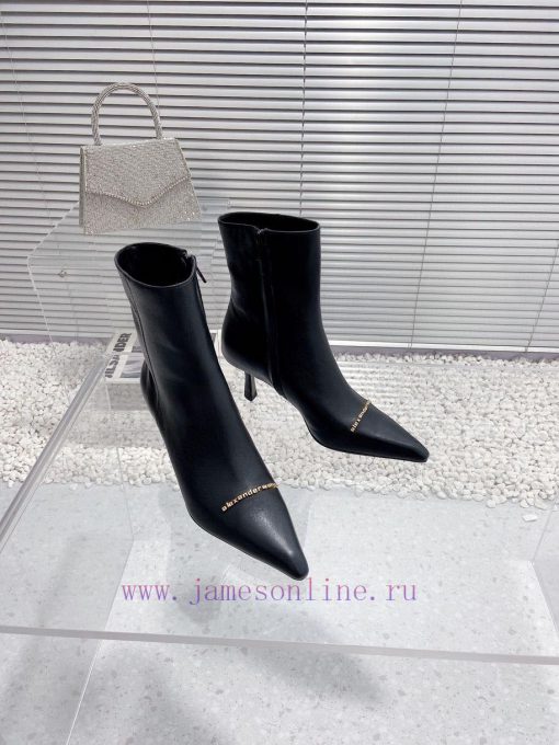 Alexander Wang/Alexander Wang 23S Autumn/WinterNew metal letter high-heeled pointed side zip9unm8qyk - Image 4