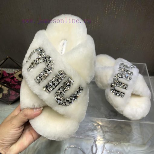 Miu Miu 2023 Autumn/Winter New Product Diamond Buckle Cross Hair Slippers~Versatile and Fashzaksvjc6 - Image 5