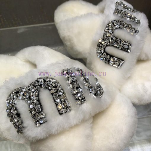 Miu Miu 2023 Autumn/Winter New Product Diamond Buckle Cross Hair Slippers~Versatile and Fashzaksvjc6 - Image 6