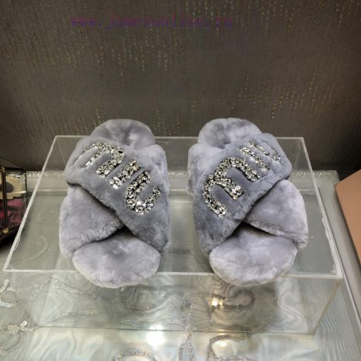 Miu Miu 2023 Autumn/Winter New Product Diamond Buckle Cross Hair Slippers~Versatile and Fashx3kytslh