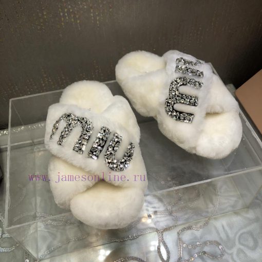 Miu Miu 2023 Autumn/Winter New Product Diamond Buckle Cross Hair Slippers~Versatile and Fashzaksvjc6 - Image 7