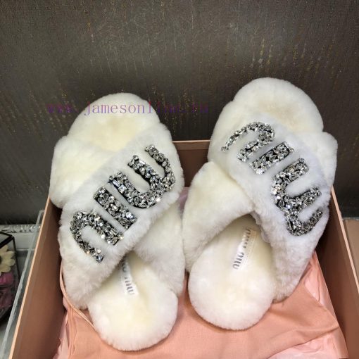 Miu Miu 2023 Autumn/Winter New Product Diamond Buckle Cross Hair Slippers~Versatile and Fashzaksvjc6 - Image 10