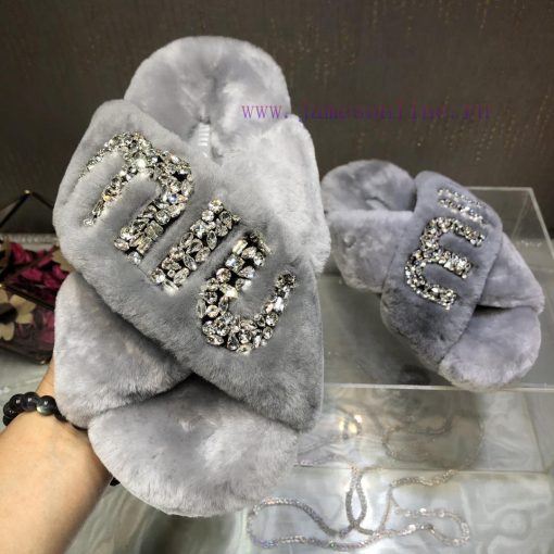 Miu Miu 2023 Autumn/Winter New Product Diamond Buckle Cross Hair Slippers~Versatile and Fashx3kytslh - Image 7