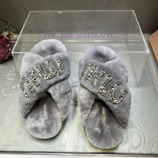 Miu Miu 2023 Autumn/Winter New Product Diamond Buckle Cross Hair Slippers~Versatile and Fashx3kytslh - Image 8