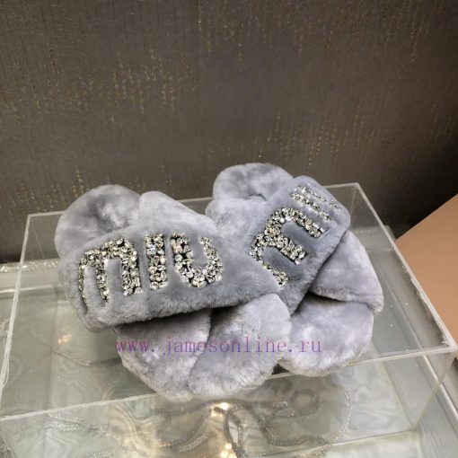 Miu Miu 2023 Autumn/Winter New Product Diamond Buckle Cross Hair Slippers~Versatile and Fashx3kytslh - Image 9