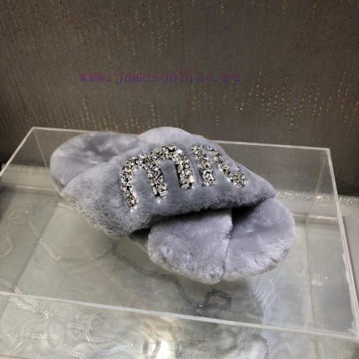 Miu Miu 2023 Autumn/Winter New Product Diamond Buckle Cross Hair Slippers~Versatile and Fashx3kytslh - Image 10