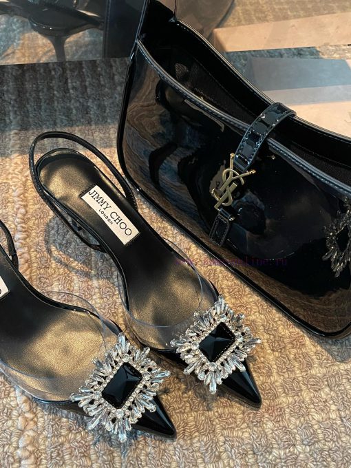 JIMMY CHOO premium patent leather spliced small high heels ️Material: cowhide/PVC inner sheekfgwx33l