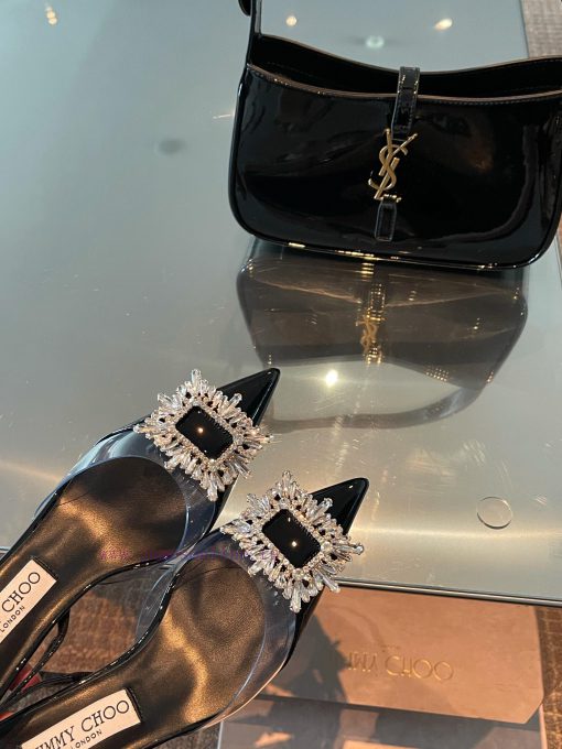 JIMMY CHOO premium patent leather spliced small high heels ️Material: cowhide/PVC inner sheekfgwx33l - Image 4