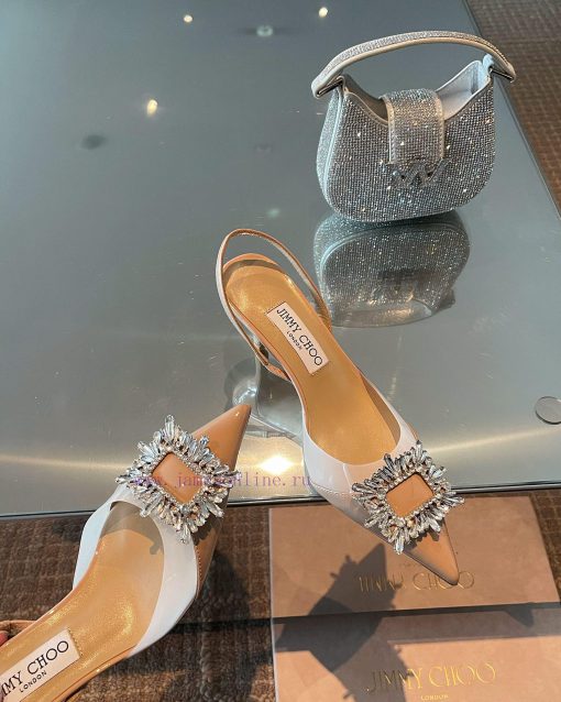 JIMMY CHOO premium patent leather spliced small high heels ️Material: cowhide/PVC inner sheeqxmdxzni - Image 4