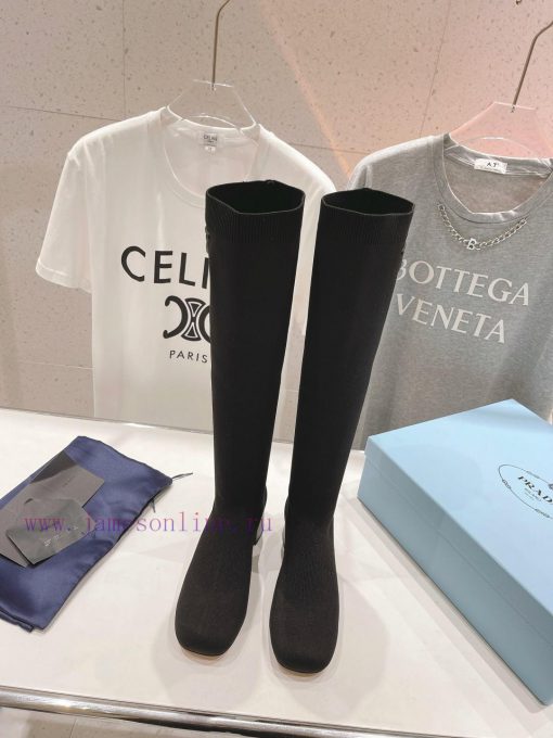 Prada 23ss new arrival~Fashionable high-heeled fly woven boots with a unique flavor that eveeseehbxw