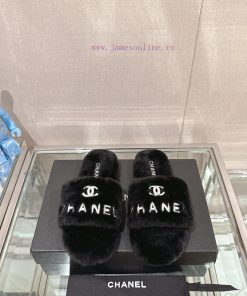 -Chanel 23Ss Autumn/Winter New Chanel Embroidered Logo Hairy One Word SlippersHow important fra1wm04