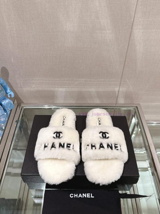 -Chanel 23Ss Autumn/Winter New Chanel Embroidered Logo Hairy One Word SlippersHow important 56hwhkcv - Image 2