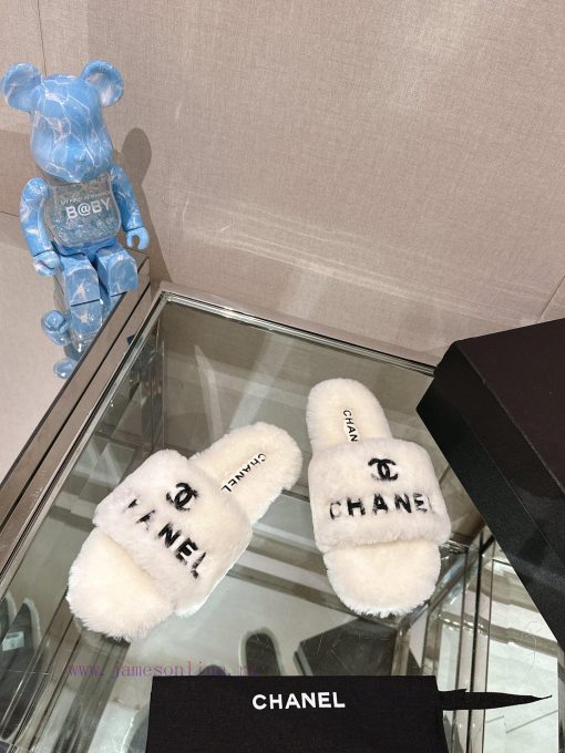 -Chanel 23Ss Autumn/Winter New Chanel Embroidered Logo Hairy One Word SlippersHow important 56hwhkcv - Image 5