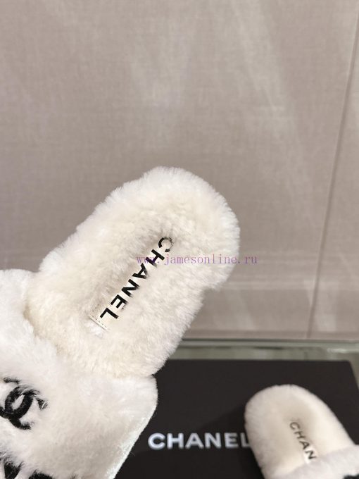 -Chanel 23Ss Autumn/Winter New Chanel Embroidered Logo Hairy One Word SlippersHow important 56hwhkcv - Image 7