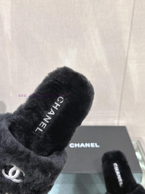 -Chanel 23Ss Autumn/Winter New Chanel Embroidered Logo Hairy One Word SlippersHow important fra1wm04 - Image 7