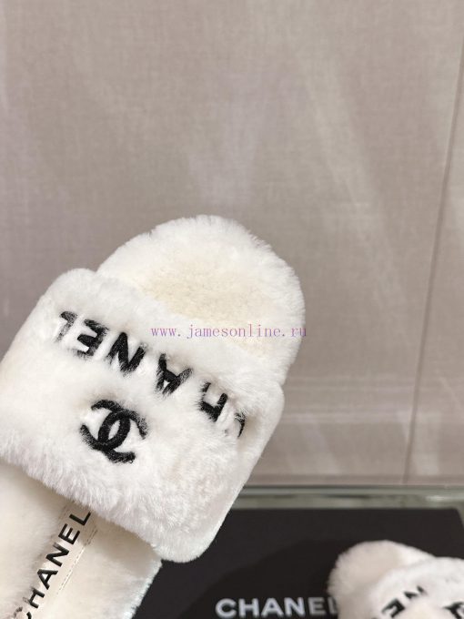 -Chanel 23Ss Autumn/Winter New Chanel Embroidered Logo Hairy One Word SlippersHow important 56hwhkcv - Image 8