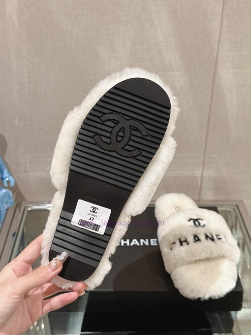 -Chanel 23Ss Autumn/Winter New Chanel Embroidered Logo Hairy One Word SlippersHow important 56hwhkcv - Image 10