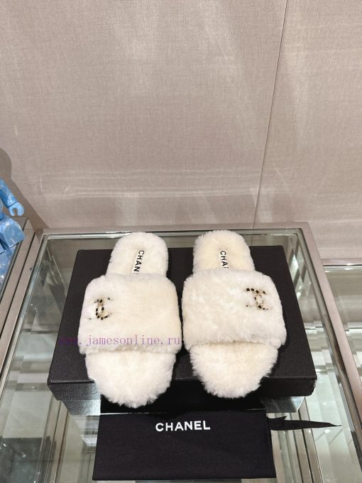-Chanel 23Ss Autumn/Winter New Collection Chanel Double C Diamond Button Hairy One Word Slipg8bj6tum - Image 2