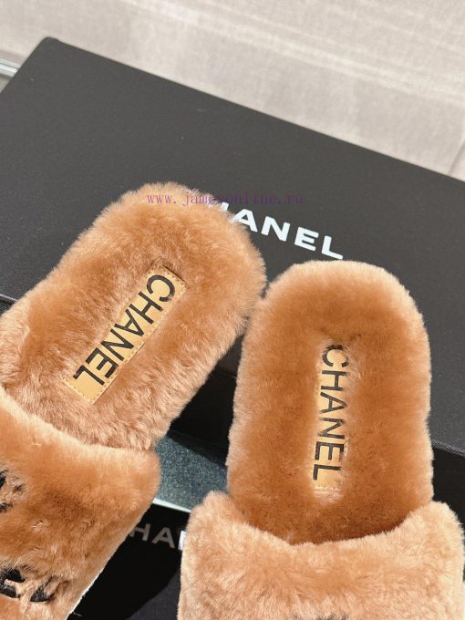 -Chanel 23Ss Autumn/Winter New Chanel Embroidered Logo Hairy One Word SlippersHow important dev6unw4 - Image 7