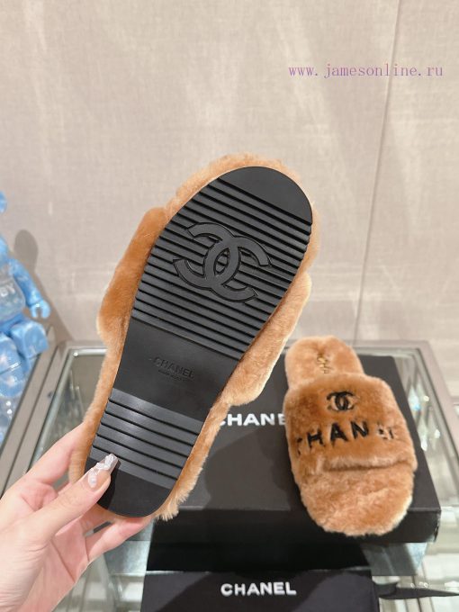 -Chanel 23Ss Autumn/Winter New Chanel Embroidered Logo Hairy One Word SlippersHow important dev6unw4 - Image 10