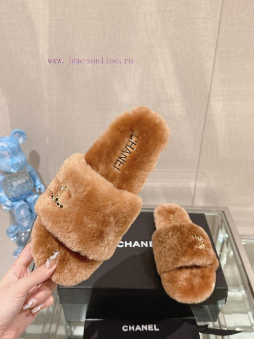 -Chanel 23Ss Autumn/Winter New Collection Chanel Double C Diamond Button Hairy One Word Slip9r6lezsy - Image 5
