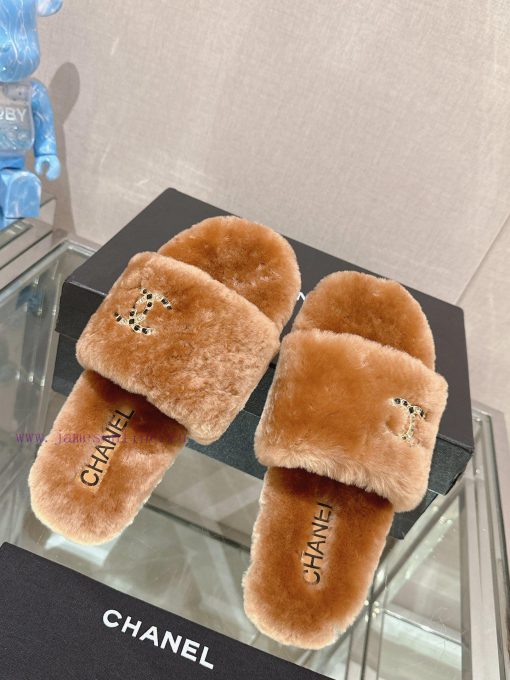 -Chanel 23Ss Autumn/Winter New Collection Chanel Double C Diamond Button Hairy One Word Slip9r6lezsy - Image 6