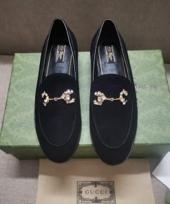 Gucc'i Jordaan series women's loafers, Yangjing crystal diamond horseneck buckle genuine leah7t3r7m1