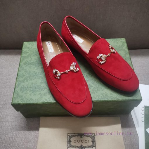 Gucc'i Jordaan series women's loafers new color Yangjing crystal diamond horseneck buckle reg19fqxq7 - Image 5
