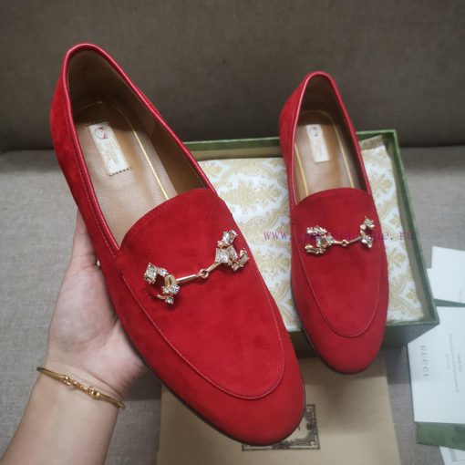 Gucc'i Jordaan series women's loafers new color Yangjing crystal diamond horseneck buckle reg19fqxq7 - Image 9