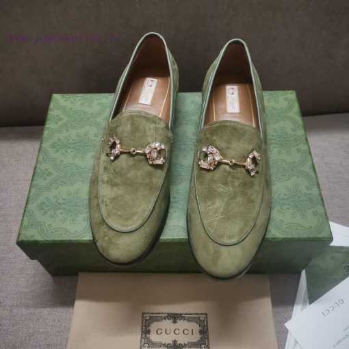 Gucc'i Jordaan series women's loafers new color Yangjing crystal diamond horseneck buckle reij0y3ui8
