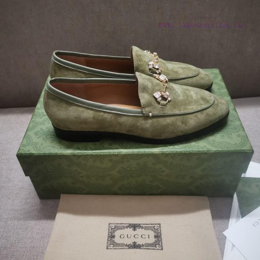 Gucc'i Jordaan series women's loafers new color Yangjing crystal diamond horseneck buckle reij0y3ui8 - Image 7