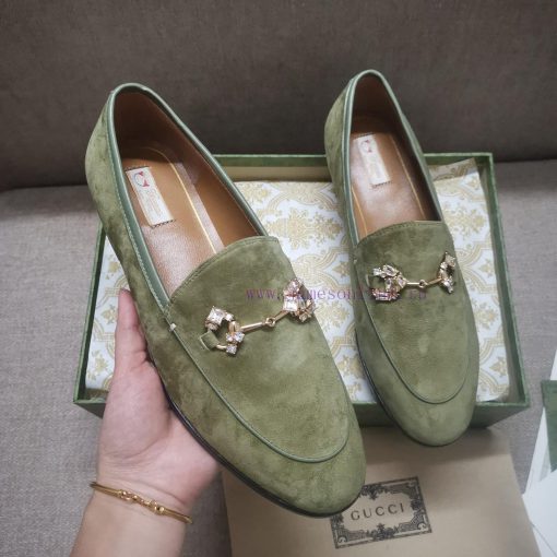 Gucc'i Jordaan series women's loafers new color Yangjing crystal diamond horseneck buckle reij0y3ui8 - Image 9