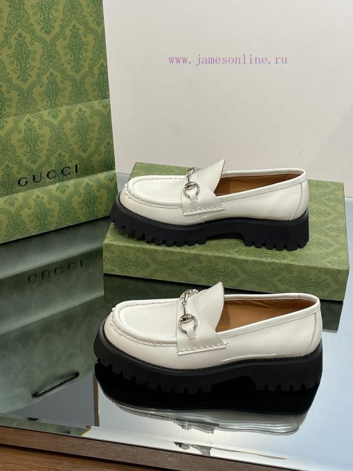 2023 Latest GUCCI Silver Palladium Horseneck Buckle Thick Bottom Lefu Shoes Purchasing Gradess2dv0us - Image 4