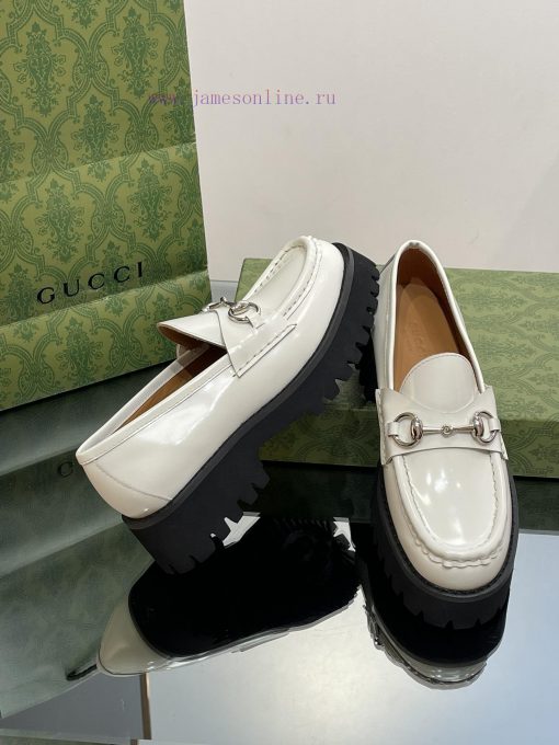 2023 Latest GUCCI Silver Palladium Horseneck Buckle Thick Bottom Lefu Shoes Purchasing Gradess2dv0us - Image 8