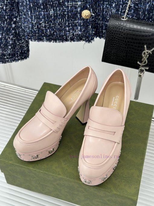 Gucci classic popular rivet thick bottom waterproof tableHigh heeled loafersHighly recommendidy7dvpl - Image 3
