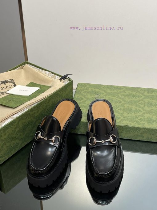 2023 Latest GUCCI Silver Palladium Horseneck Buckle Thick Bottom Lefu Slippers Purchasing Gri6bzcih9 - Image 2