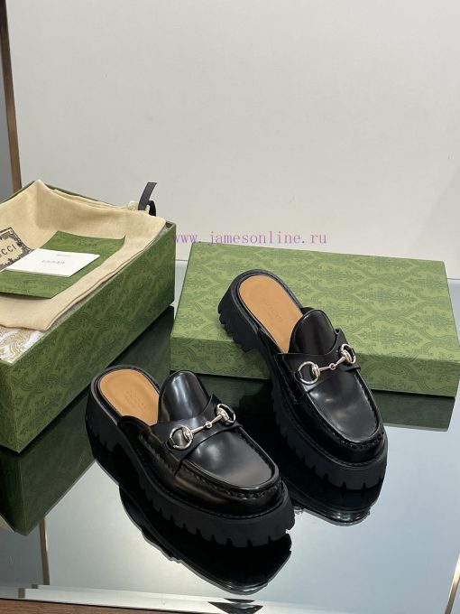2023 Latest GUCCI Silver Palladium Horseneck Buckle Thick Bottom Lefu Slippers Purchasing Gri6bzcih9 - Image 3