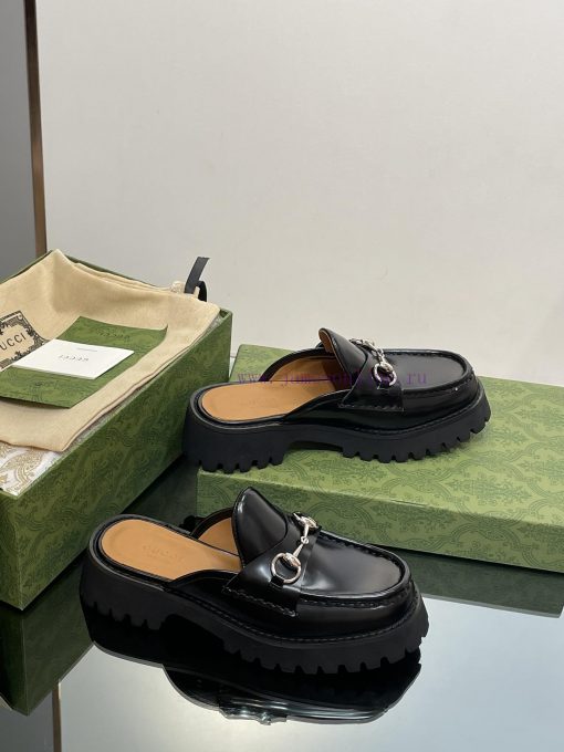 2023 Latest GUCCI Silver Palladium Horseneck Buckle Thick Bottom Lefu Slippers Purchasing Gri6bzcih9 - Image 4